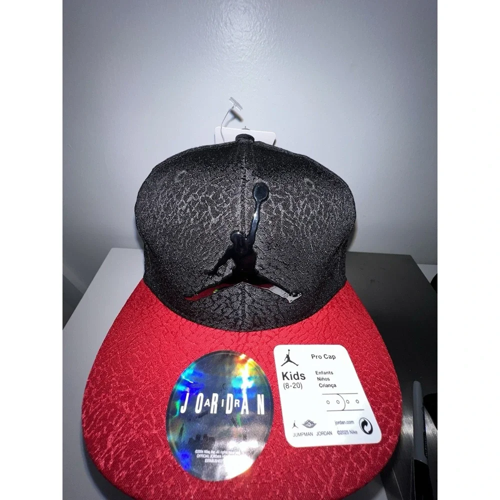 (12)Air JORDAN Metal JUMPMAN Kids 8-20 Black/Red Cap Hat Adjustable Snapback
